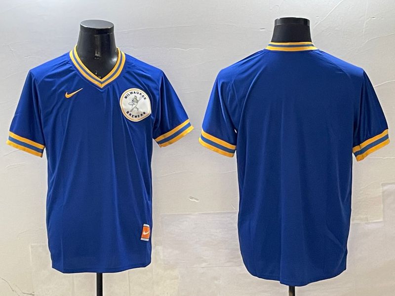 Men Milwaukee Brewers Blank Blue Throwback Game 2025 Nike MLB Jersey style 1